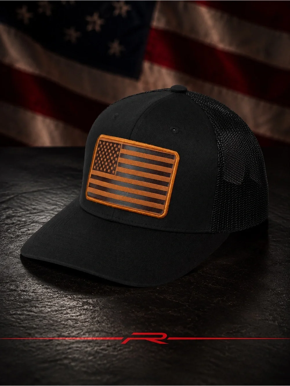 black American Flag Leather Patch Trucker Hat – Breathable Mesh Back Cap